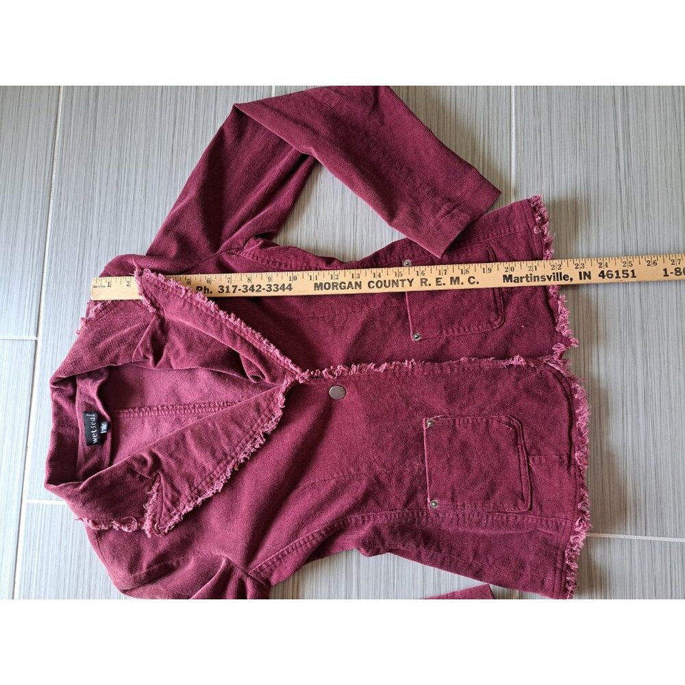 Y2K Wet Seal Corduroy Blazer Jacket Women's Small Burgundy Academia  Raw Hem - Picture 7 of 8